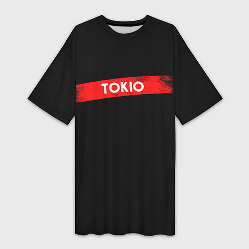 Женская длинная футболка TOKIO БУМАЖНЫЙ ДОМ / 3D-принт – фото 1