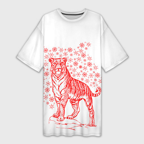 Женская длинная футболка Символ года тигр 2022 / 3D-принт – фото 1