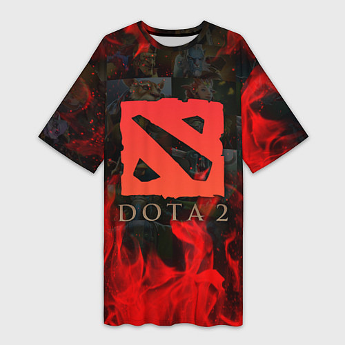 Женская длинная футболка DOTA 2 ЛОГО В ОГНЕ, ПЕРСОНАЖИ / 3D-принт – фото 1