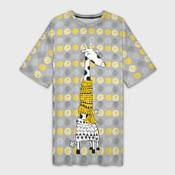 Женская длинная футболка Милая жирафа в шарфе