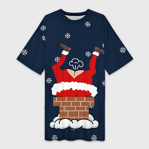 Женская длинная футболка САНТА КЛАУС ЗАСТРЯЛ SANTA / 3D-принт – фото 1