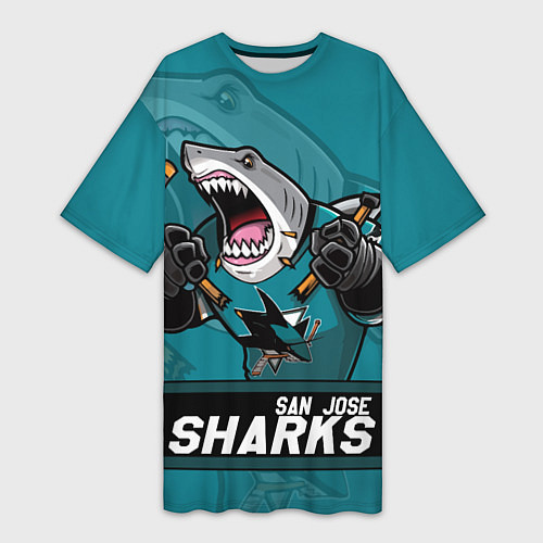 Женская длинная футболка San Jose Sharks, Сан Хосе Шаркс / 3D-принт – фото 1