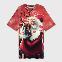Футболка женская длинная Santa and deer, цвет: 3D-принт