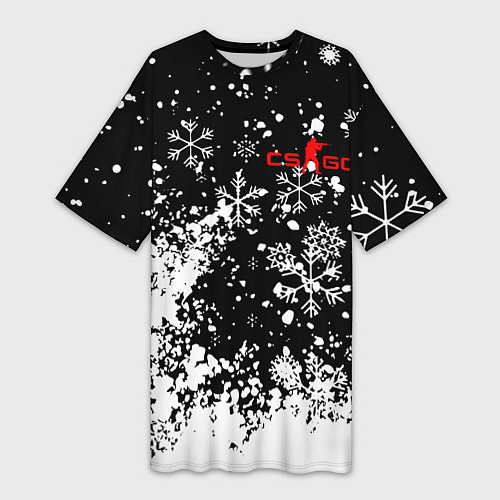 Женская длинная футболка НОВОГОДНИЙ CS : GO СНЕЖИНКИ / 3D-принт – фото 1