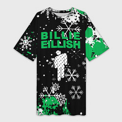 Женская длинная футболка Billie eilish новый год снежинки