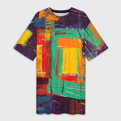 Женская длинная футболка Квадраты краской / 3D-принт – фото 1