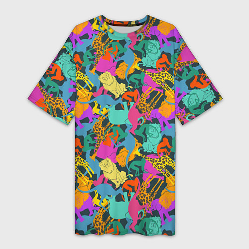 Женская длинная футболка Красочные Животные / 3D-принт – фото 1