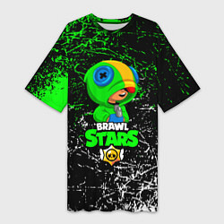 Футболка женская длинная BRAWL STARS LEON GREEN, цвет: 3D-принт