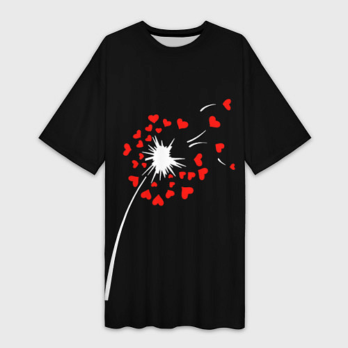 Женская длинная футболка Сердечный одуванчик / 3D-принт – фото 1