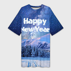Женская длинная футболка Космическая Зима Надпись Новый Год