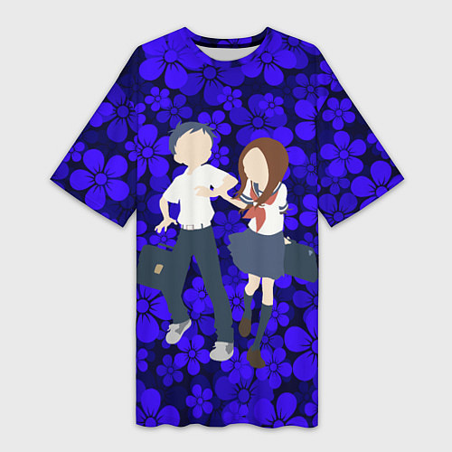Женская длинная футболка Нишиката и озорная Такаги / 3D-принт – фото 1