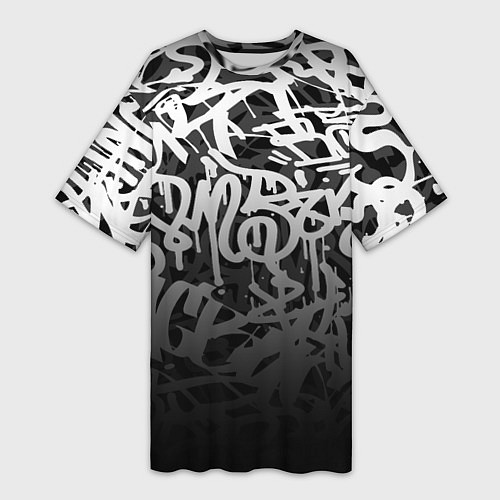 Женская длинная футболка GRAFFITI WHITE TAGS ГРАФФИТИ / 3D-принт – фото 1