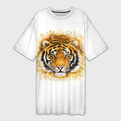Футболка женская длинная Дикий Тигр Wild Tiger, цвет: 3D-принт