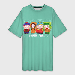 Футболка женская длинная South Park - Южный парк Кенни, Кайл, Эрик и Стэн, цвет: 3D-принт
