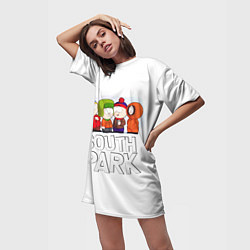 Футболка женская длинная South Park - Южный парк Кенни, Кайл, Стэн и Эрик, цвет: 3D-принт — фото 2