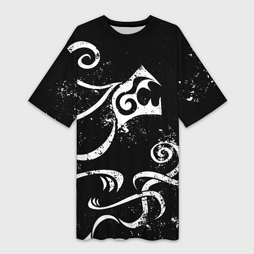 Женская длинная футболка ТАТУИРОВКА ДРАКЕНА WHITE AND BLACK / 3D-принт – фото 1