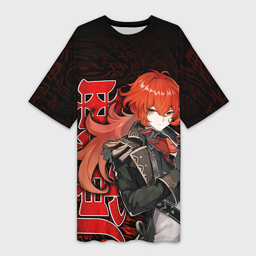 Женская длинная футболка ДИЛЮК DILUC GENSHIN IMPACT / 3D-принт – фото 1