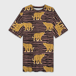 Женская длинная футболка Леопарды паттерн