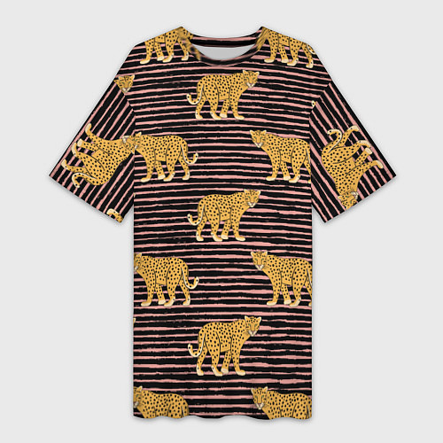Женская длинная футболка Леопарды паттерн / 3D-принт – фото 1