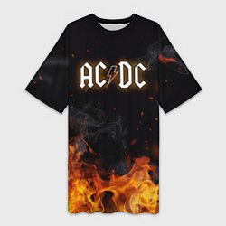 Футболка женская длинная ACDC - Fire, цвет: 3D-принт