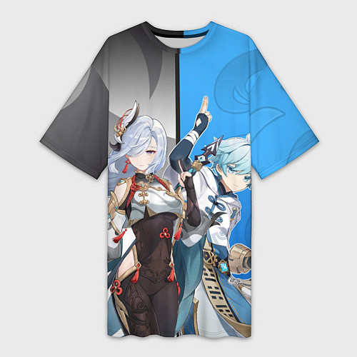 Женская длинная футболка ШЭНЬ ХЭ ЧУНЬ ЮНЬ GENSHIN IMPACT / 3D-принт – фото 1