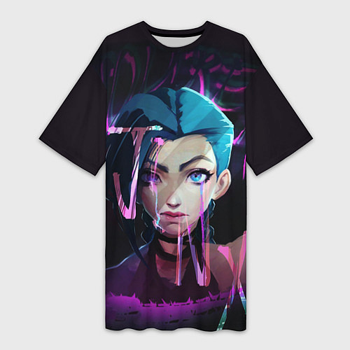 Женская длинная футболка League Of Legends Jinx neon / 3D-принт – фото 1