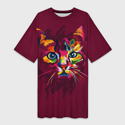 Женская длинная футболка Кошечка в ярких красках