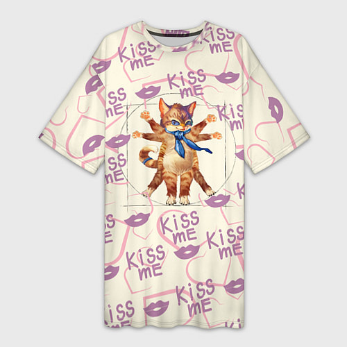 Женская длинная футболка Kiss meкошечки / 3D-принт – фото 1