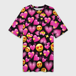 Женская длинная футболка Эмодзи сердечки