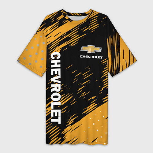 Женская длинная футболка Chevrolet, Chevrolet Черно Желтый / 3D-принт – фото 1