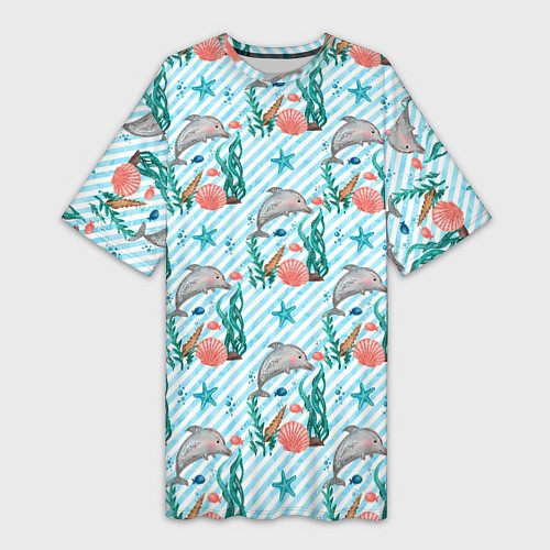 Женская длинная футболка Дельфины Море / 3D-принт – фото 1