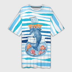 Женская длинная футболка Дельфин Море