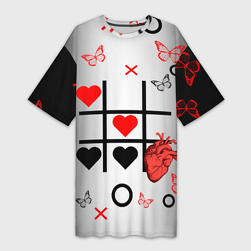 Женская длинная футболка Крестики нолики сердцами / 3D-принт – фото 1