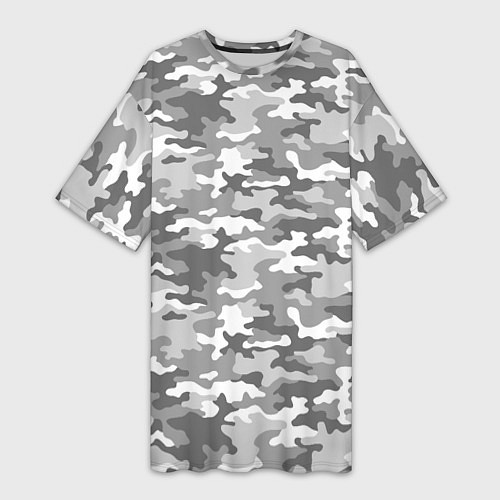 Женская длинная футболка Серый Военный Камуфляж / 3D-принт – фото 1
