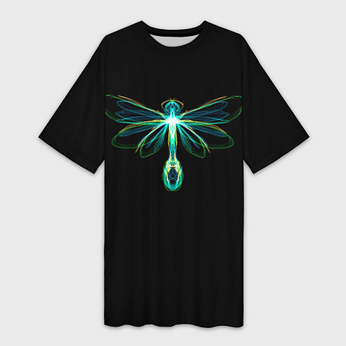 Женская длинная футболка Неоновая стрекоза / 3D-принт – фото 1