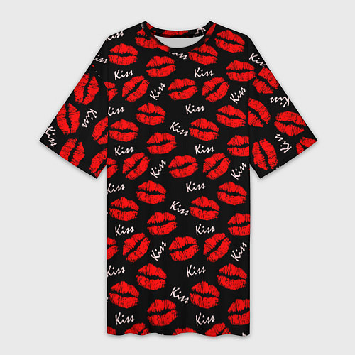 Женская длинная футболка Kiss поцелуи / 3D-принт – фото 1