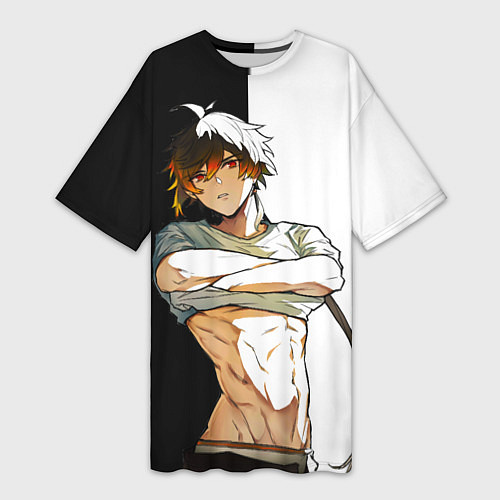 Женская длинная футболка Чжун Ли в хорошей форме GENSHIN IMPACT / 3D-принт – фото 1