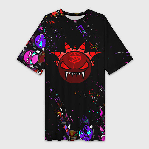 Женская длинная футболка Геометрический рывок Geometry Dash смайлы demon / 3D-принт – фото 1