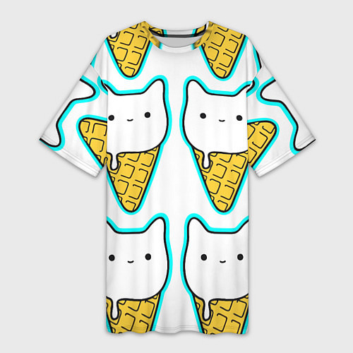 Женская длинная футболка Гигантские коты мороженое / 3D-принт – фото 1