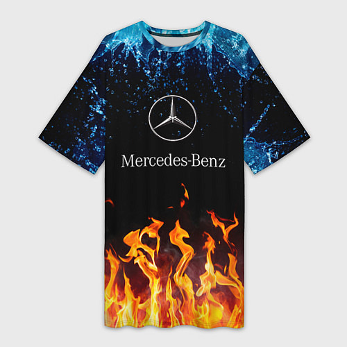 Женская длинная футболка Mercedes-Benz: Вода и Огонь / 3D-принт – фото 1
