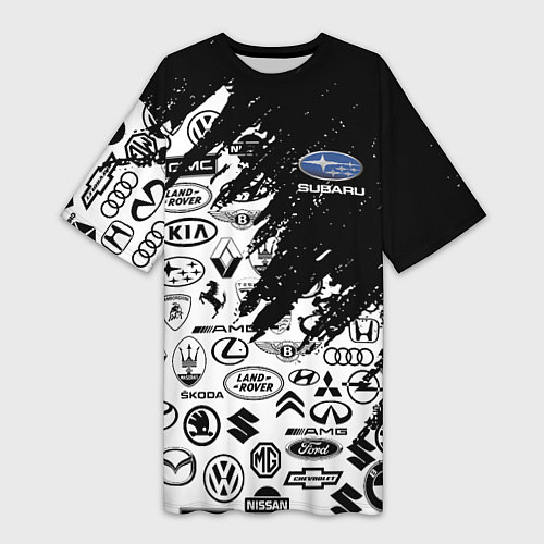 Женская длинная футболка Subaru - Паттерн логотипов авто / 3D-принт – фото 1