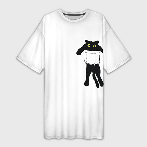 Женская длинная футболка Кот висит в кармане 3D / 3D-принт – фото 1