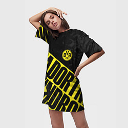 Футболка женская длинная Боруссия Дортмунд, Borussia Dortmund, цвет: 3D-принт — фото 2