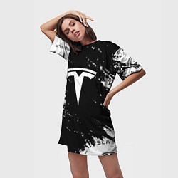 Футболка женская длинная Tesla logo texture, цвет: 3D-принт — фото 2