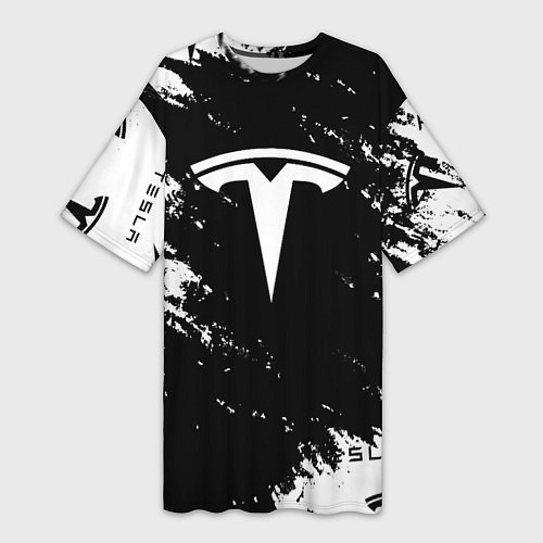 Женская длинная футболка Tesla logo texture / 3D-принт – фото 1
