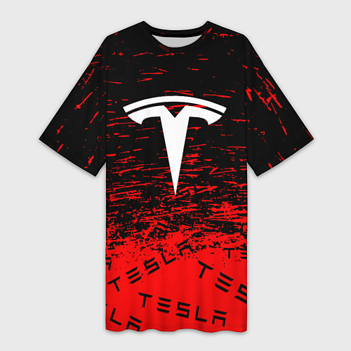 Женская длинная футболка Tesla sport red / 3D-принт – фото 1