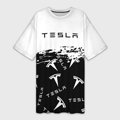 Женская длинная футболка Tesla - Black & White / 3D-принт – фото 1