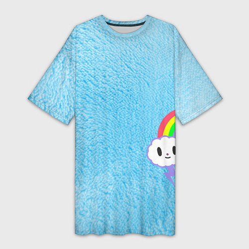 Женская длинная футболка Облачко на голубом мехе с радугой парная / 3D-принт – фото 1