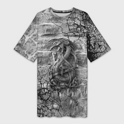 Футболка женская длинная ДраконСкандинавские символы, цвет: 3D-принт