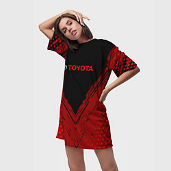Футболка женская длинная Toyota Красная текстура, цвет: 3D-принт — фото 2